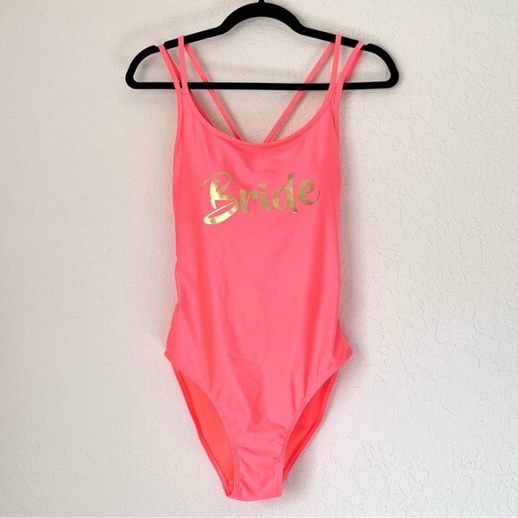 Bride Swimsuit Womens Size 10 Pink Gold One Piece Bachelorette Wedding Party - Picture 7 of 7